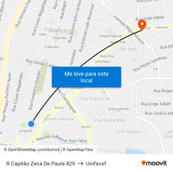 R Capitão Zeca De Paula 429 to Unifacef map
