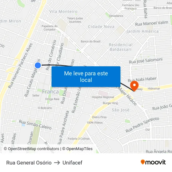 Rua General Osório to Unifacef map