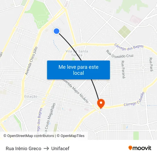 Rua Irênio Greco to Unifacef map