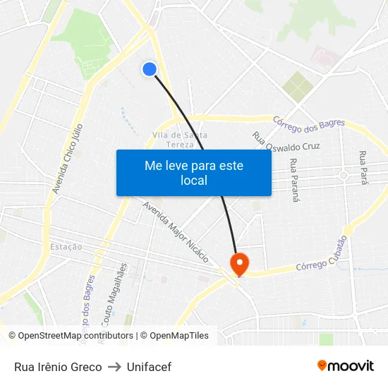 Rua Irênio Greco to Unifacef map