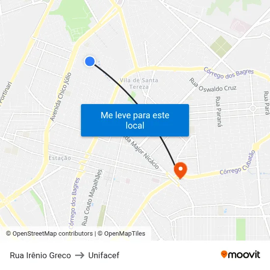 Rua Irênio Greco to Unifacef map