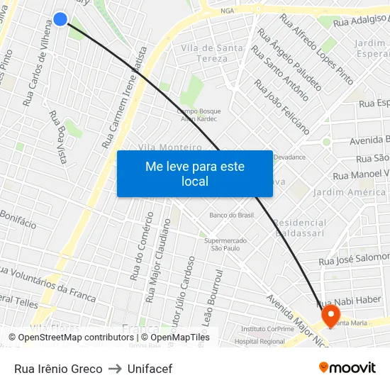 Rua Irênio Greco to Unifacef map