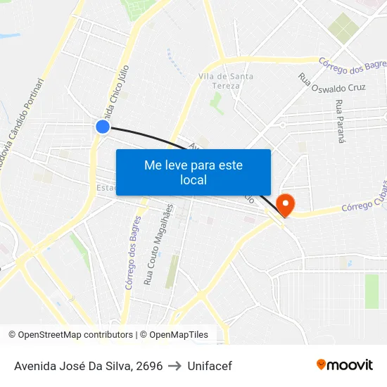 Avenida José Da Silva, 2696 to Unifacef map