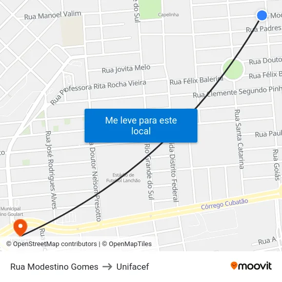 Rua Modestino Gomes to Unifacef map