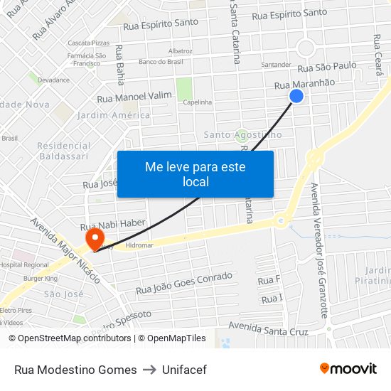 Rua Modestino Gomes to Unifacef map