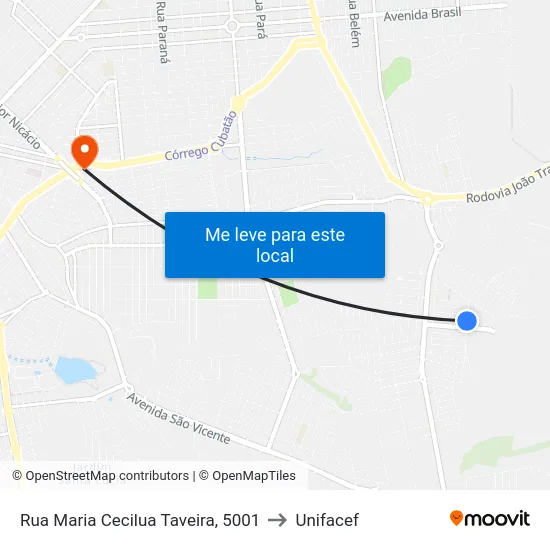 Rua Maria Cecilua Taveira, 5001 to Unifacef map