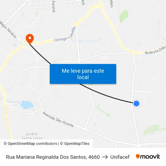 Rua Mariana Reginalda Dos Santos, 4660 to Unifacef map
