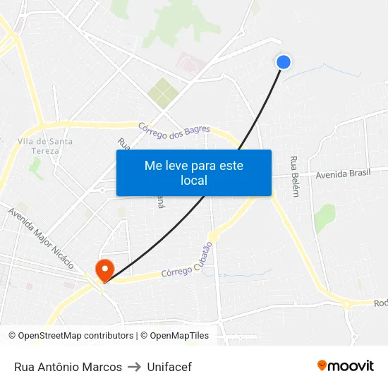 Rua Antônio Marcos to Unifacef map
