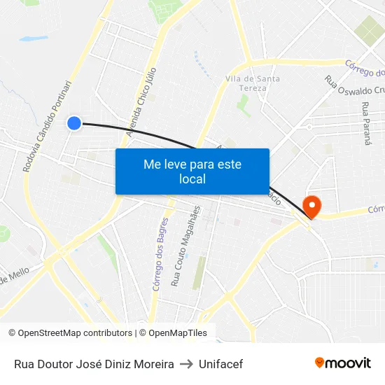 Rua Doutor José Diniz Moreira to Unifacef map