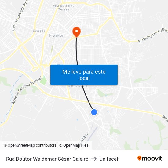 Rua Doutor Waldemar César Caleiro to Unifacef map