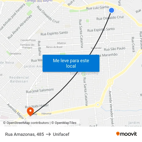Rua Amazonas, 485 to Unifacef map