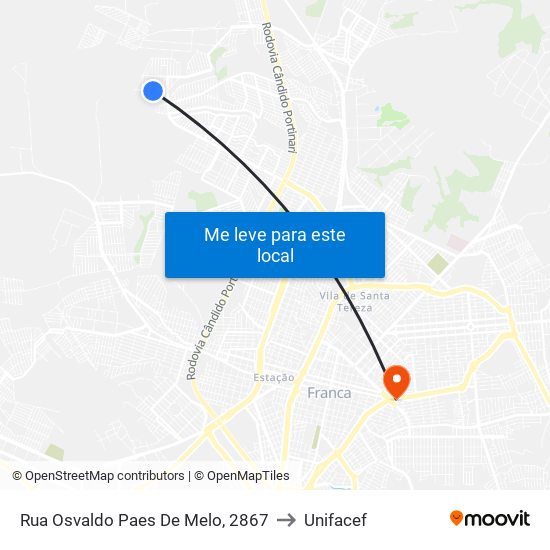 Rua Osvaldo Paes De Melo, 2867 to Unifacef map