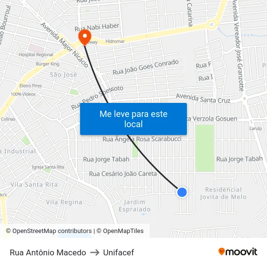 Rua Antônio Macedo to Unifacef map