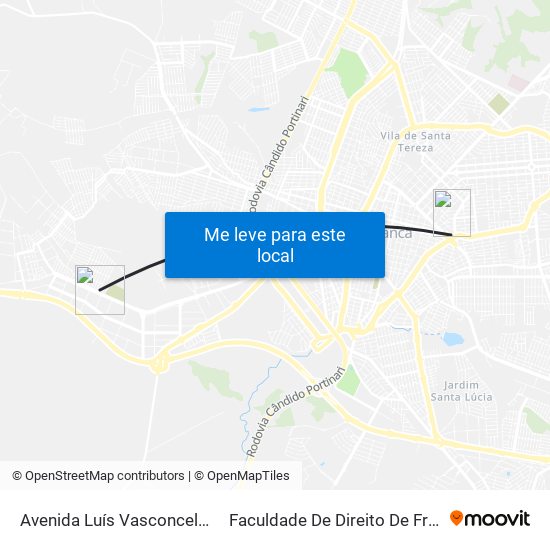 Avenida Luís Vasconcelos Pelizaro to Faculdade De Direito De Franca - Facef map