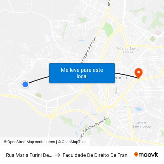 Rua Maria Furini De Souza to Faculdade De Direito De Franca - Facef map