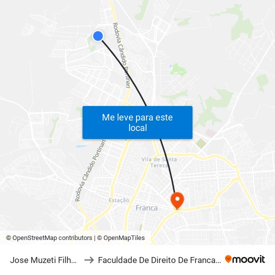 Jose Muzeti Filho 831 to Faculdade De Direito De Franca - Facef map