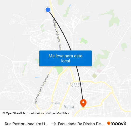 Rua Pastor Joaquim Honório Tostes to Faculdade De Direito De Franca - Facef map