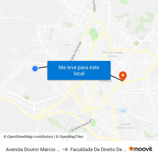 Avenida Doutor Márcio Ribeiro Rocha to Faculdade De Direito De Franca - Facef map