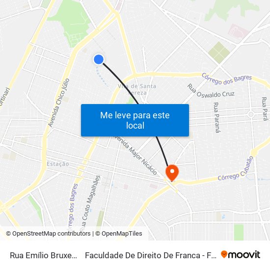 Rua Emílio Bruxelas to Faculdade De Direito De Franca - Facef map