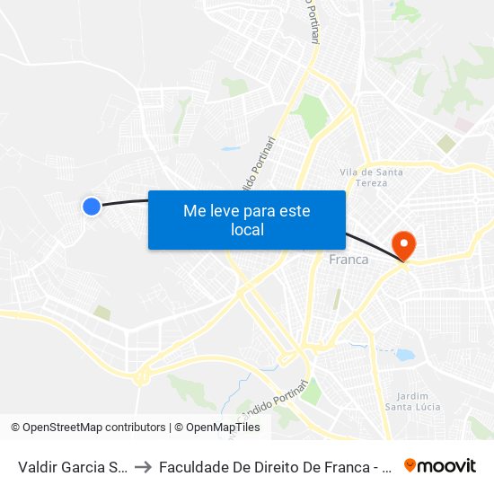 Valdir Garcia Sn 7 to Faculdade De Direito De Franca - Facef map