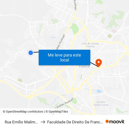 Rua Emílio Malimpensa to Faculdade De Direito De Franca - Facef map