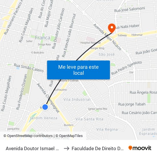 Avenida Doutor Ismael Alonso Y Alonso to Faculdade De Direito De Franca - Facef map