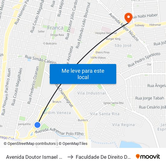 Avenida Doutor Ismael Alonso Y Alonso to Faculdade De Direito De Franca - Facef map