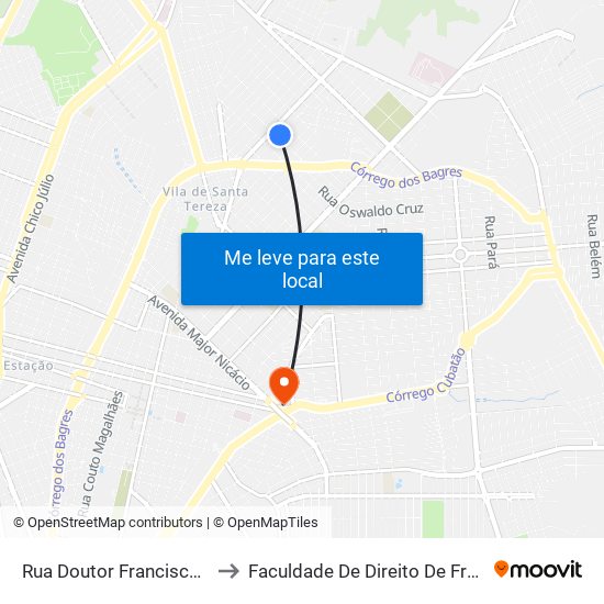 Rua Doutor Francisco Maníglia to Faculdade De Direito De Franca - Facef map