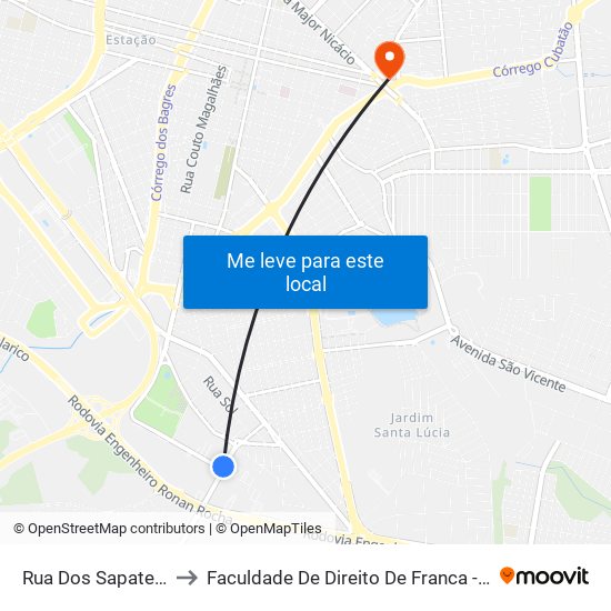 Rua Dos Sapateiros to Faculdade De Direito De Franca - Facef map