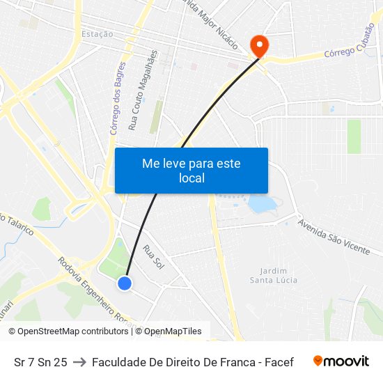 Sr 7 Sn 25 to Faculdade De Direito De Franca - Facef map