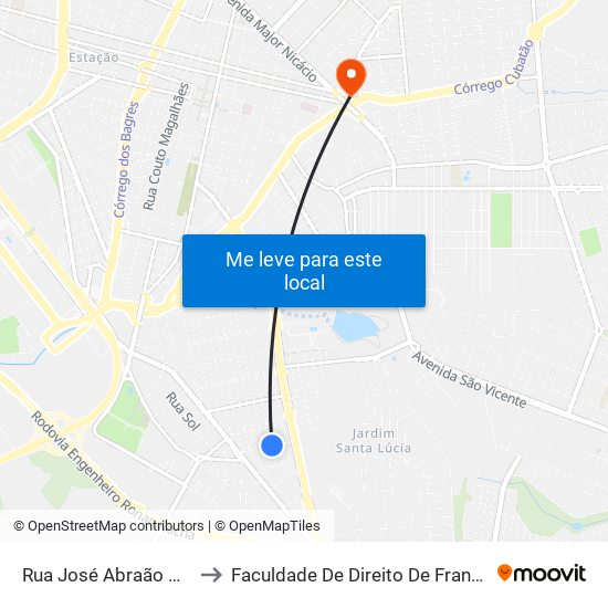 Rua José Abraão Da Silva to Faculdade De Direito De Franca - Facef map