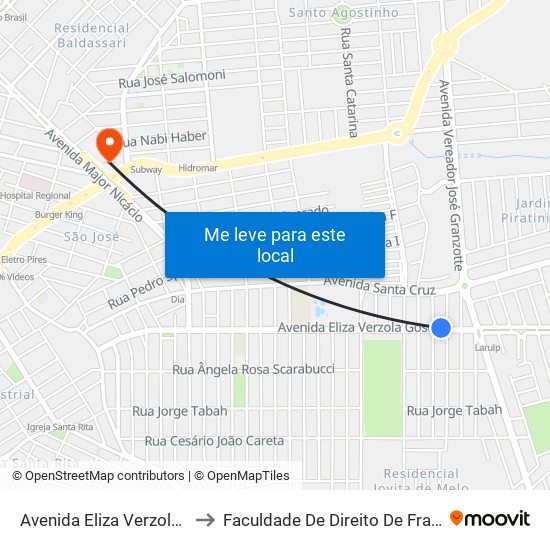 Avenida Eliza Verzola Gosuen to Faculdade De Direito De Franca - Facef map