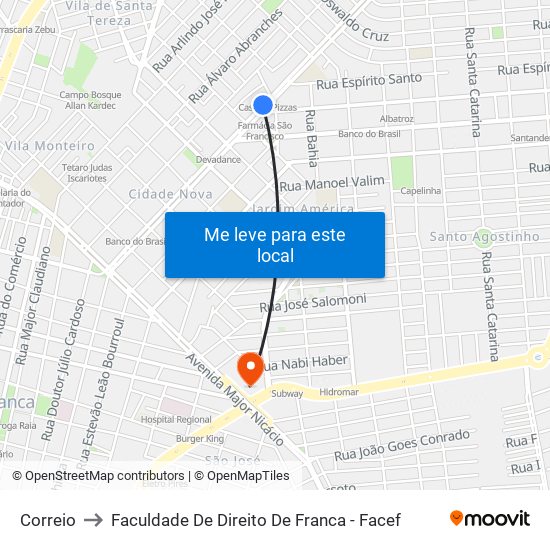 Correio to Faculdade De Direito De Franca - Facef map