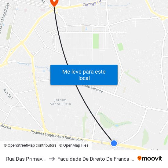 Rua Das Primaveras to Faculdade De Direito De Franca - Facef map