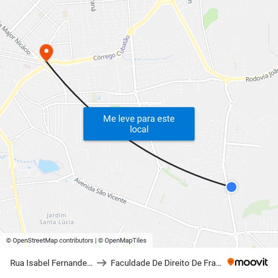 Rua Isabel Fernandes García to Faculdade De Direito De Franca - Facef map