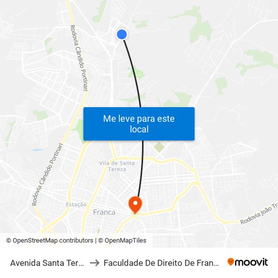 Avenida Santa Teresinha to Faculdade De Direito De Franca - Facef map