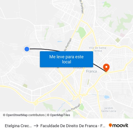 Etelgina Creche to Faculdade De Direito De Franca - Facef map