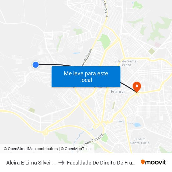 Alcira E Lima Silveira Sn 66 to Faculdade De Direito De Franca - Facef map