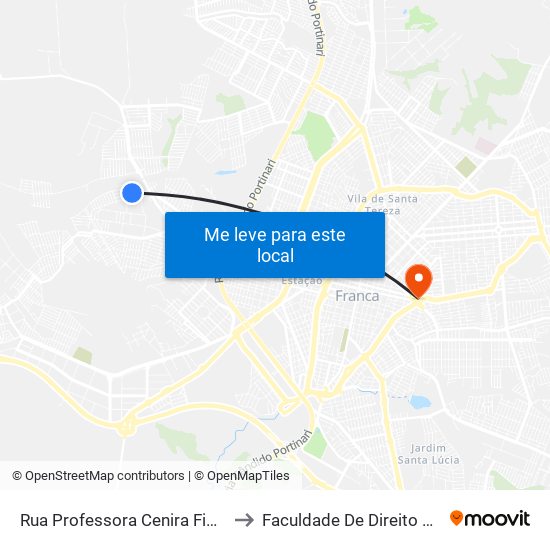 Rua Professora Cenira Figueiredo Do Carmo to Faculdade De Direito De Franca - Facef map