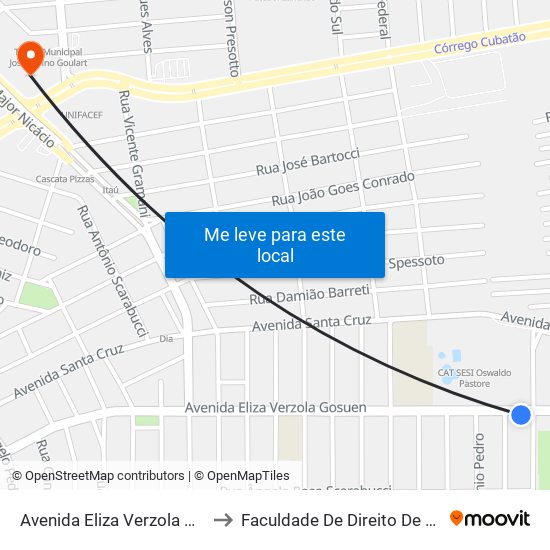 Avenida Eliza Verzola Gosuen, 2950 to Faculdade De Direito De Franca - Facef map