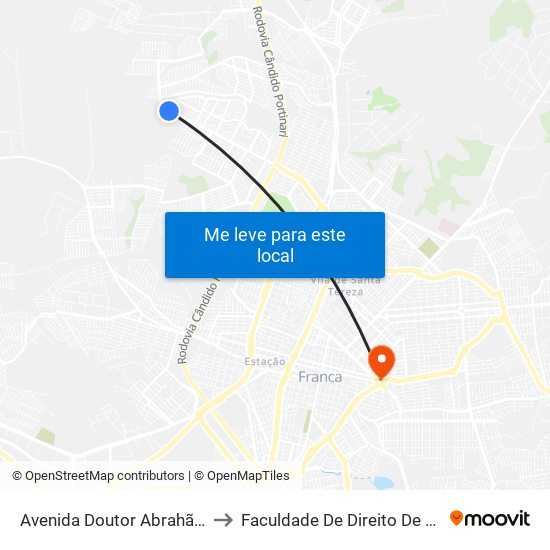 Avenida Doutor Abrahão Brickmann to Faculdade De Direito De Franca - Facef map