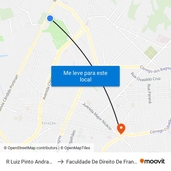 R Luiz Pinto Andrade 1280 to Faculdade De Direito De Franca - Facef map