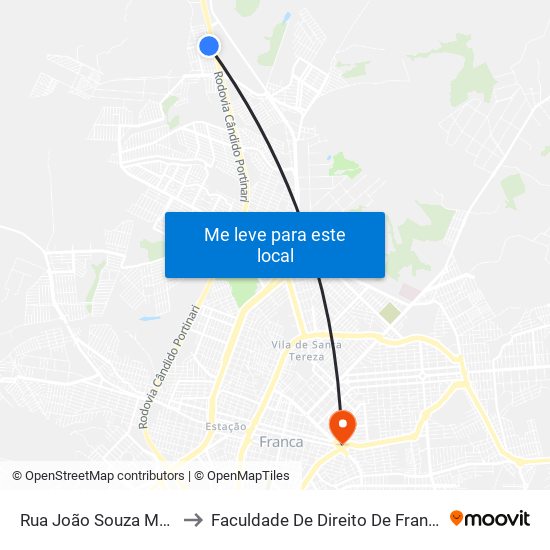 Rua João Souza Medeiros to Faculdade De Direito De Franca - Facef map