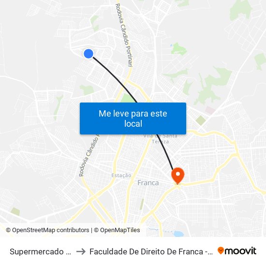 Supermercado Leal to Faculdade De Direito De Franca - Facef map