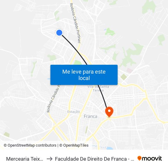 Mercearia Teixeira to Faculdade De Direito De Franca - Facef map