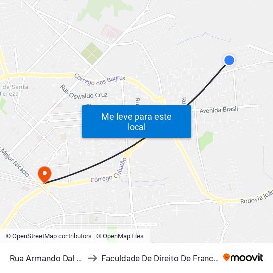 Rua Armando Dal Sasso to Faculdade De Direito De Franca - Facef map