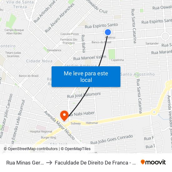 Rua Minas Gerais to Faculdade De Direito De Franca - Facef map