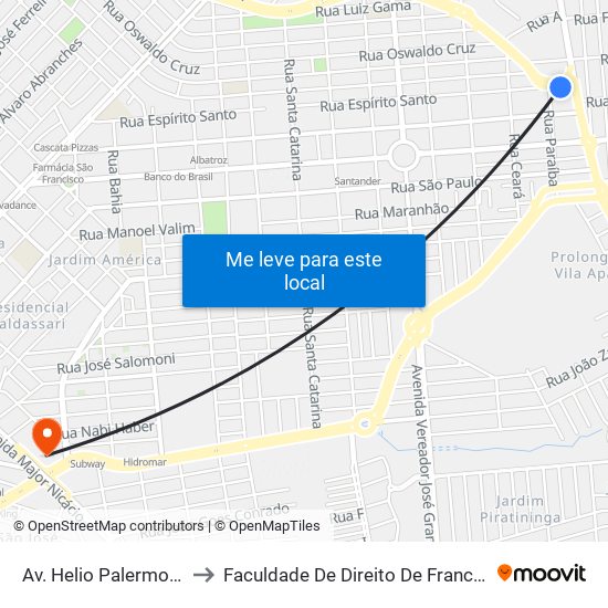 Av. Helio Palermo 2244 to Faculdade De Direito De Franca - Facef map