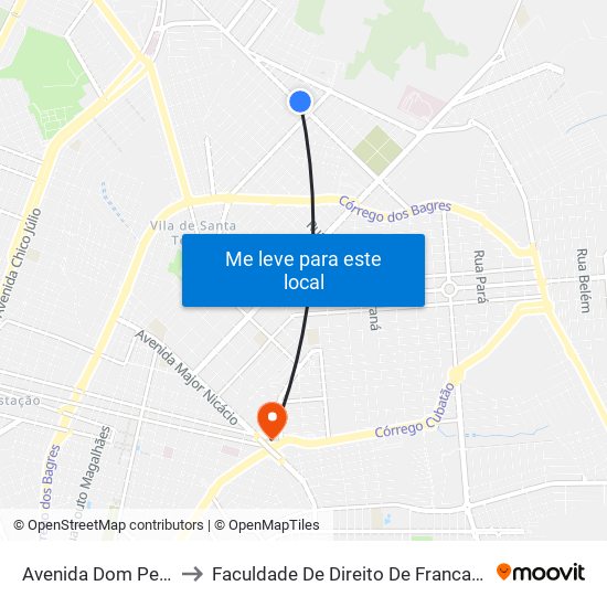 Avenida Dom Pedro I to Faculdade De Direito De Franca - Facef map