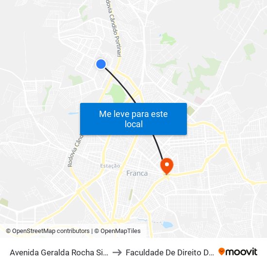 Avenida Geralda Rocha Silva, S/N (Varejão) to Faculdade De Direito De Franca - Facef map